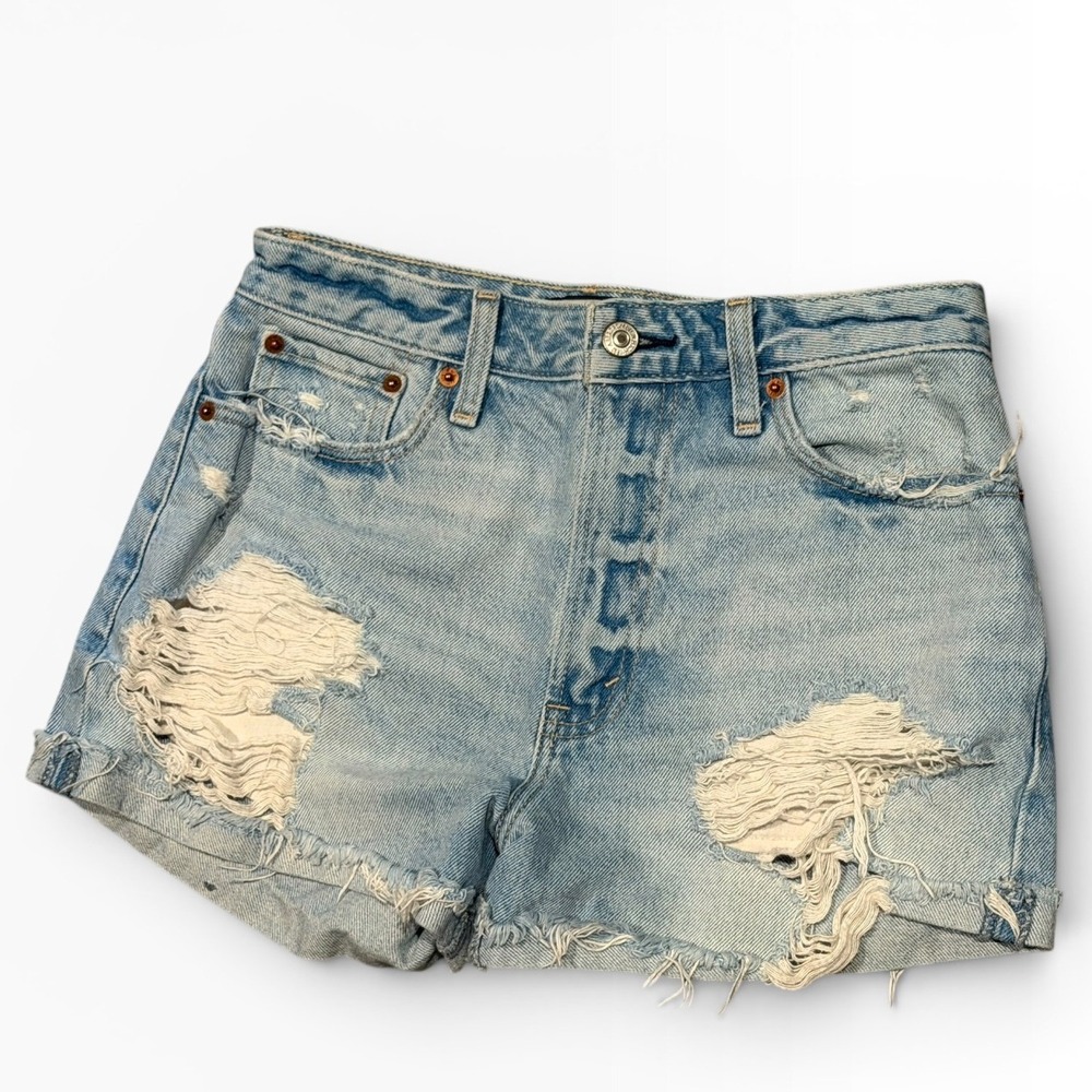 Abercrombie & Fitch Annie High Rise Distressed Denim Shorts Light Wash 26/2